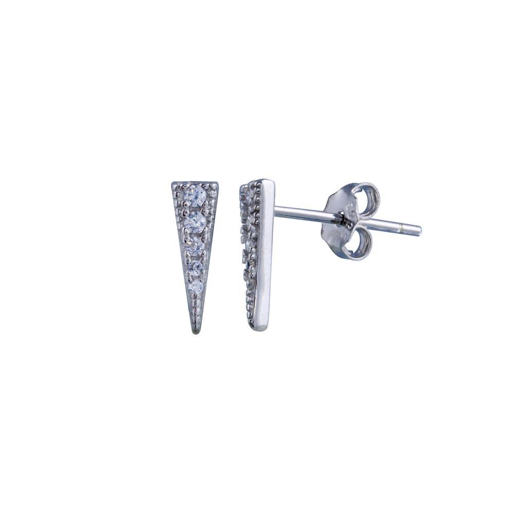 Rhodium Plated 925 Sterling Silver CZ Bar Stud Earring - BGE00685