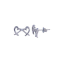 Rhodium Plated 925 Sterling Silver Double Heart CZ Stud Earring - BGE00686