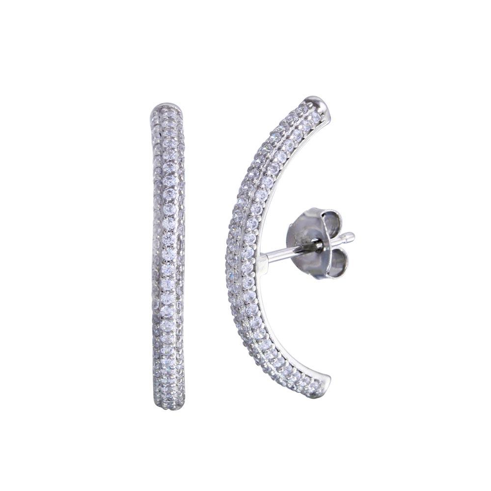 Rhodium Plated 925 Sterling Silver Half Circle Clear CZ Earring - BGE00693