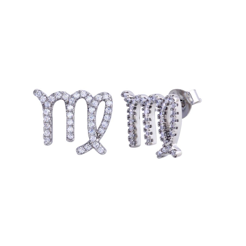 Platinum Plated 925 Sterling Silver Virgo CZ Zodiac Sign Earring - BGE00698