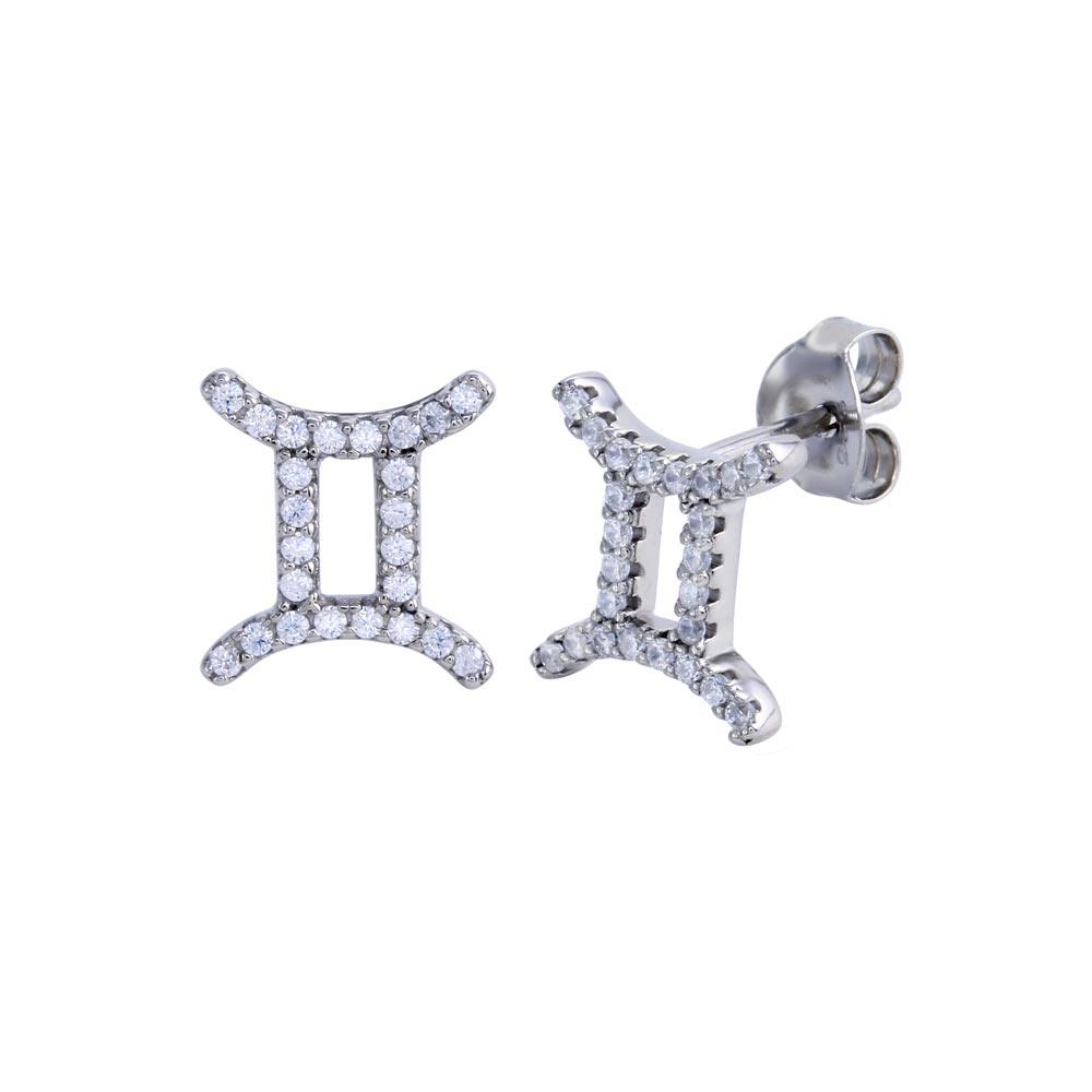 Platinum Plated 925 Sterling Silver Gemini CZ Zodiac Sign Earring - BGE00699