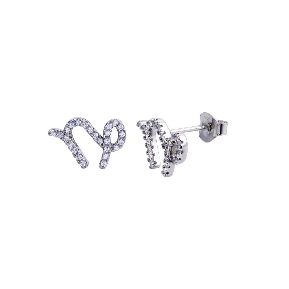 Rhodium Plated 925 Sterling Silver Capricorn CZ Zodiac Sign Earring - BGE00706