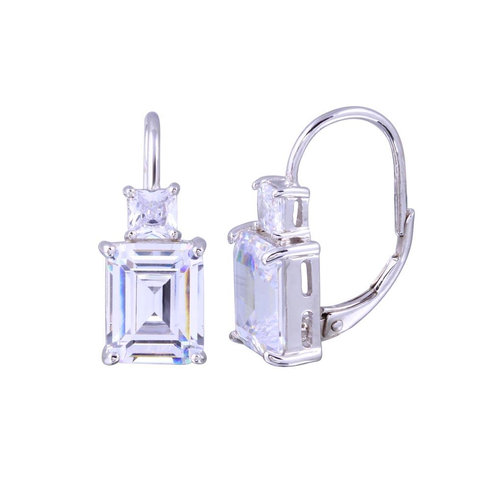 Rhodium Plated 925 Sterling Silver Baguette CZ Earring - BGE00711