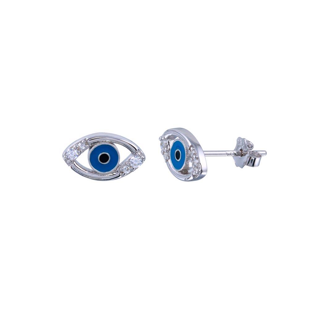 Rhodium Plated 925 Sterling Silver Hamsa Hand CZ Earring - BGE00713