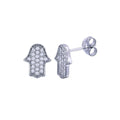 Rhodium Plated 925 Sterling Silver Hamsa Hand CZ Earring - BGE00714