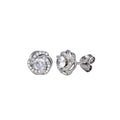 Rhodium Plated 925 Sterling Silver CZ Flower Earring - BGE00722