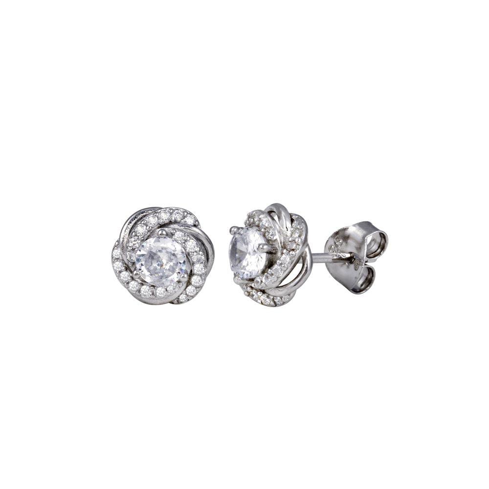 Rhodium Plated 925 Sterling Silver CZ Flower Earring - BGE00722