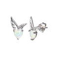 Rhodium Plated 925 Sterling Silver CZ Heart Wings Opal Earring - BGE00721