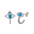 Rhodium Plated 925 Sterling Silver Evil Eye Turquoise Clear CZ Earring - BGE00724