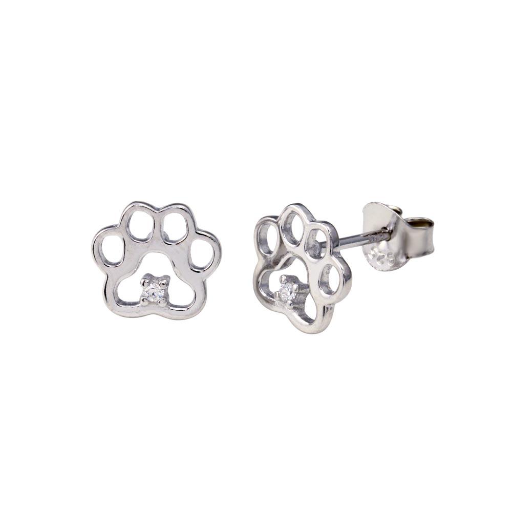 Rhodium Plated 925 Sterling Silver Paws Earring - BGE00725
