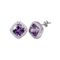 Rhodium Plated 925 Sterling Silver Square Amethyst Clear CZ Stud Earring - BGE00727