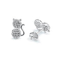 Rhodium Plated 925 Sterling Silver Cat Clear CZ Stud Earring - BGE00729