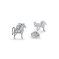 Rhodium Plated 925 Sterling Silver Horse Clear CZ Stud Earring - BGE00730