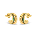 925 Sterling Silver Golden Plated Split Hoop Green CZ Stud Earrings - BGE00751