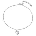 Rhodium Plated 925 Sterling Silver Dangling Curved Open Heart with CZ Anklet - BGF00015
