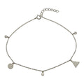 Rhodium Plated 925 Sterling Silver Circle and Triangle Charm Anklet with CZ - BGF00022