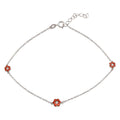 Rhodium Plated 925 Sterling Silver Red CZ Flower Anklet - BGF00023