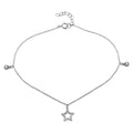 Rhodium Plated 925 Sterling Silver Star and Teardrop Charm Anklet with CZ - BGF00026