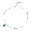 Rhodium Plated 925 Sterling Silver Evil Eye CZ Link Anklet - BGF00033