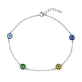 Rhodium Plated 925 Sterling Silver Evil Eye Charm Anklet - BGF00035