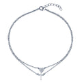 Rhodium Plated 925 Sterling Silver Double Row CZ Heart Cross Anklet - BGF00036