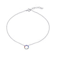 Rhodium Plated 925 Sterling Silver Round Charm Multicolor CZ Anklet - BGF00037