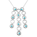 Silver 925 Rhodium Plated Multi Circle Strand Turquoise Bead CZ Pendant Necklace - BGN00008