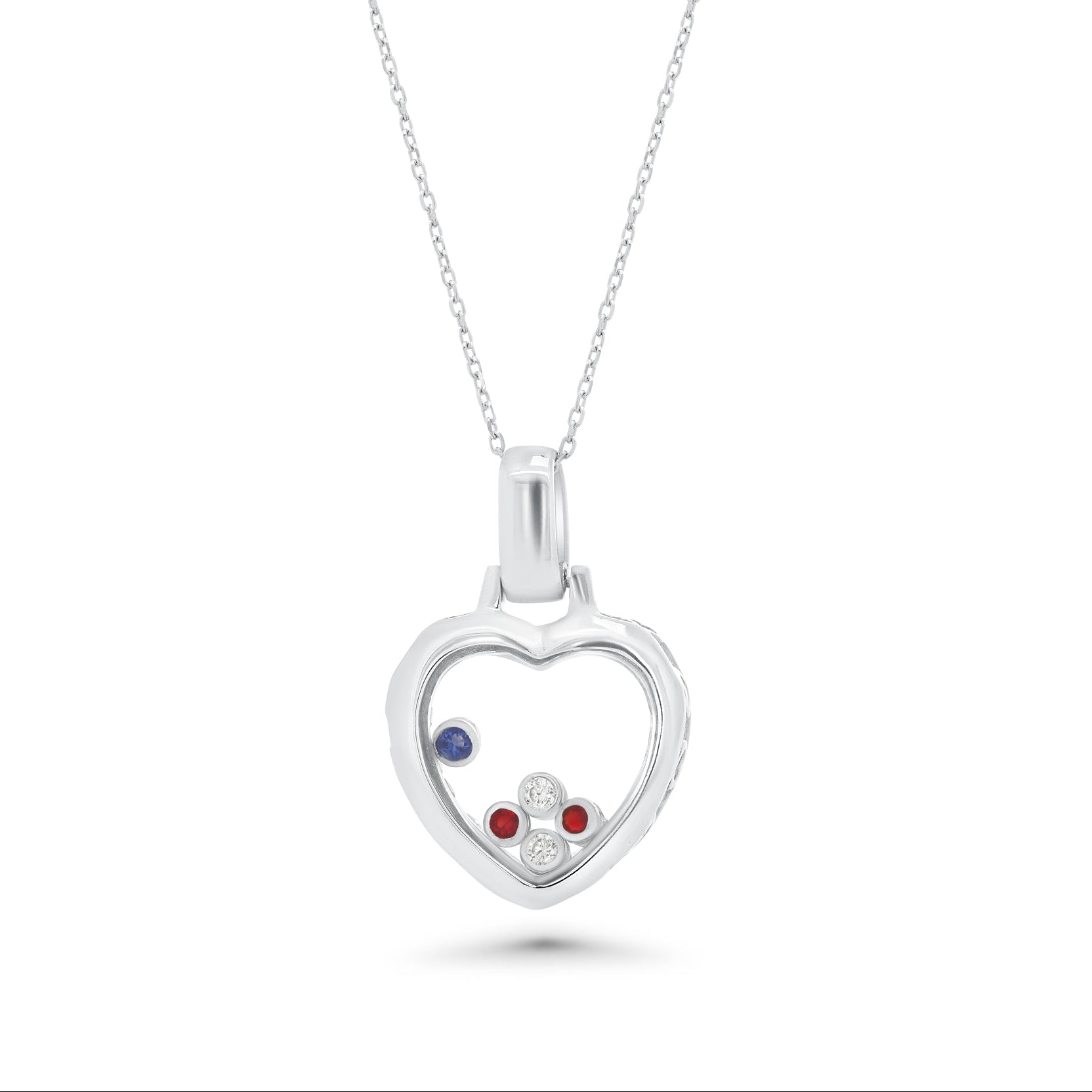Silver 925 Floating Multi Color CZ Rhodium Plated Heart Pendant Necklace - BGP00005