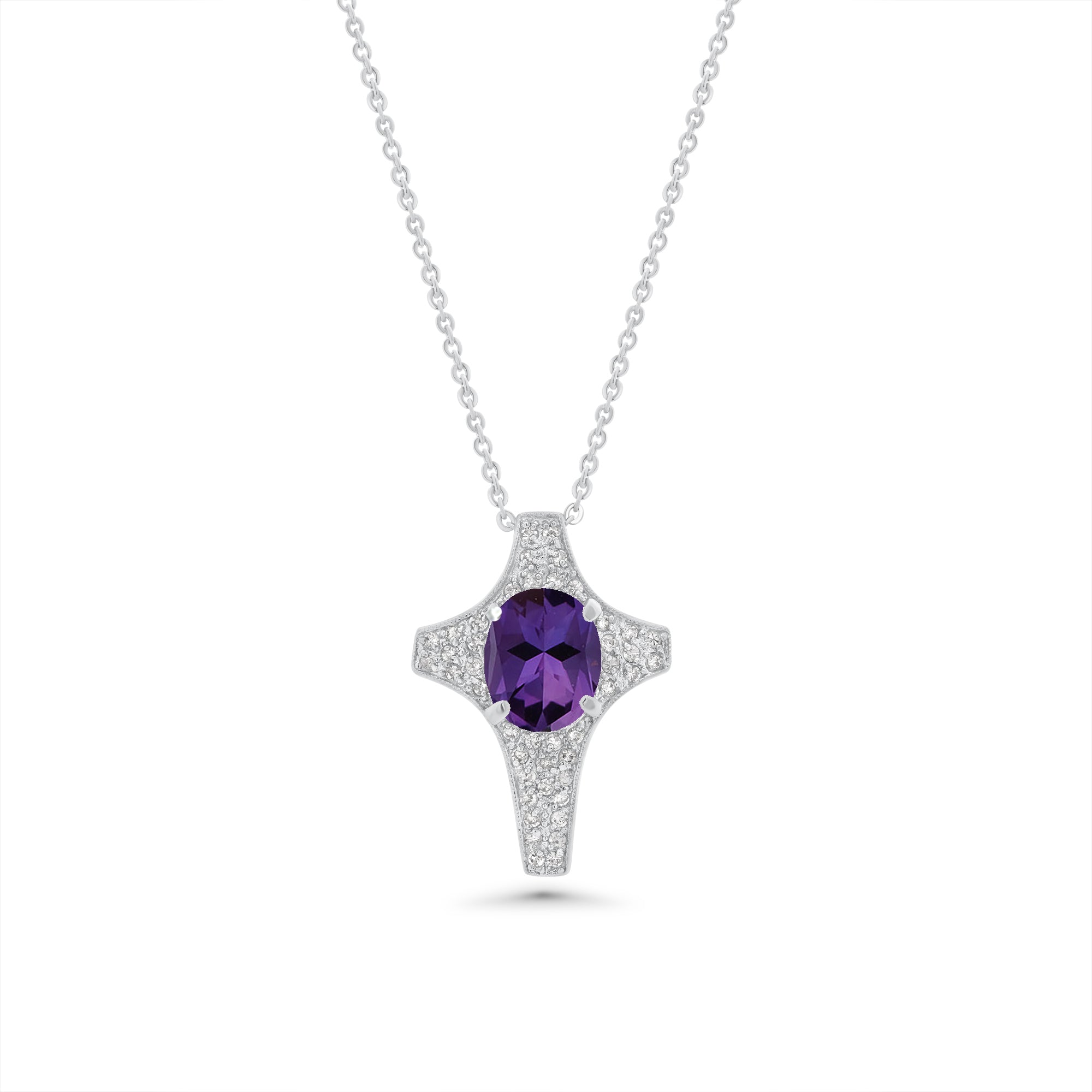 Silver 925 Z Rhodium Plated Cross Pendant Necklace - BGP00009