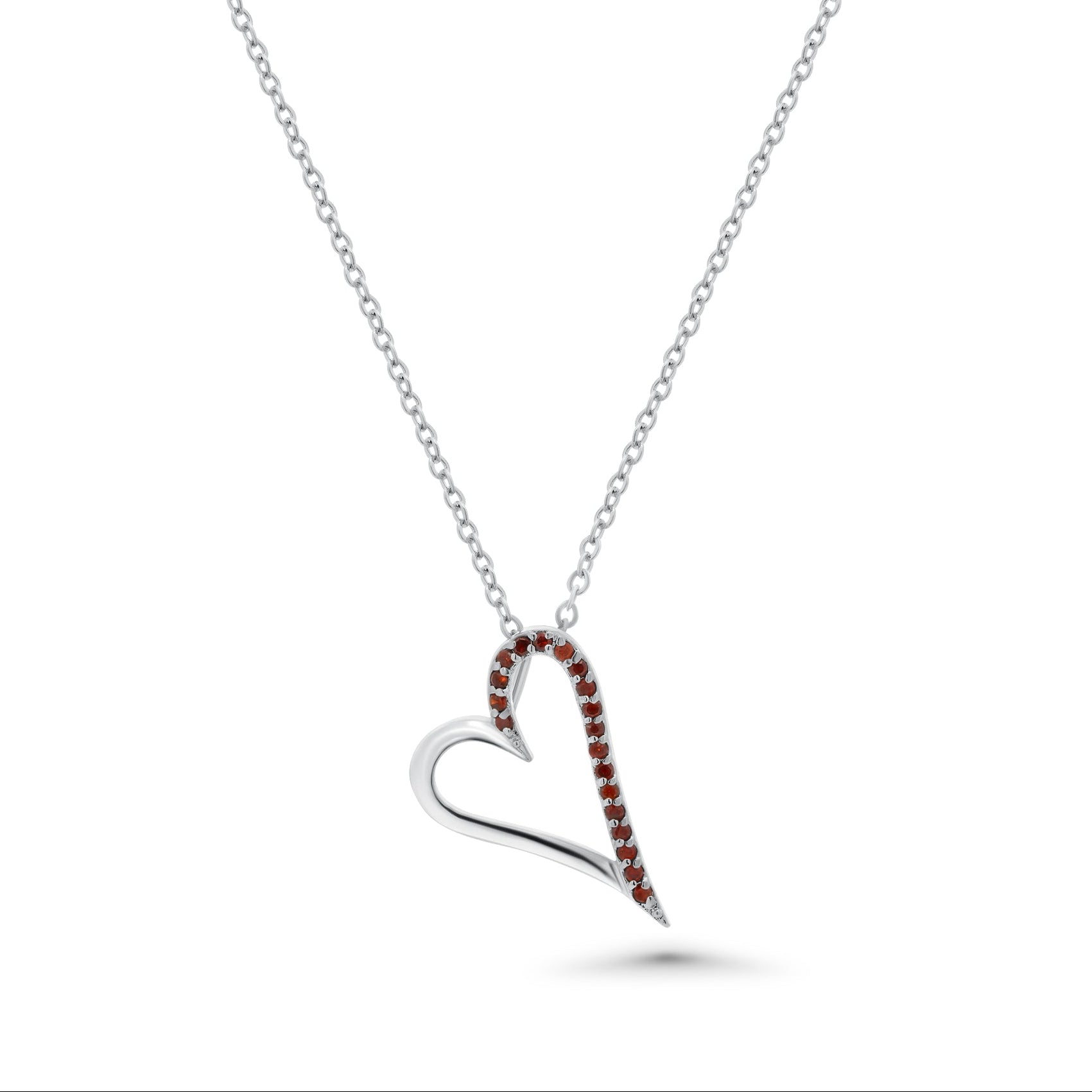 Silver 925 Red CZ Rhodium Plated Heart Pendant Necklace - BGP00023