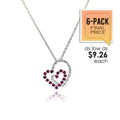 925 Sterling Silver Red CZ Rhodium Plated Double Heart Pendant Necklace (6/Pk) - BGP00028-PX