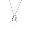 Silver 925 Double Open Heart Pendant with Blue and Clear CZ Accents - BGP00031BLUE