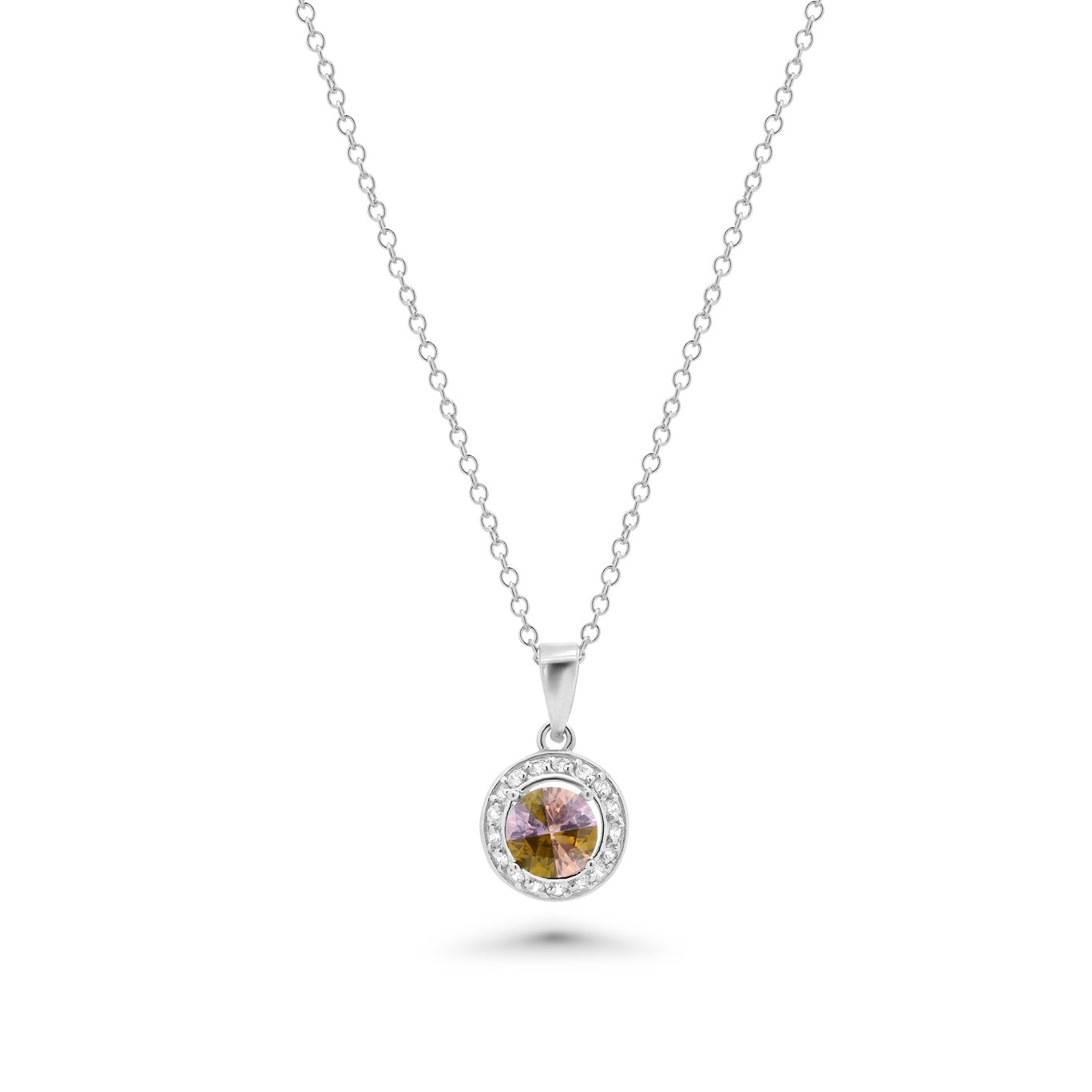 Silver 925 Multi Color CZ Rhodium Plated Solitaire Pendant Necklace - BGP00052