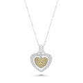 Silver 925 Clear Yellow CZ Rhodium Plated Double Heart Pendant Necklace - BGP00070