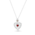 Silver 925 Red CZ Rhodium Plated Filigree Heart Pendant Necklace - BGP00072