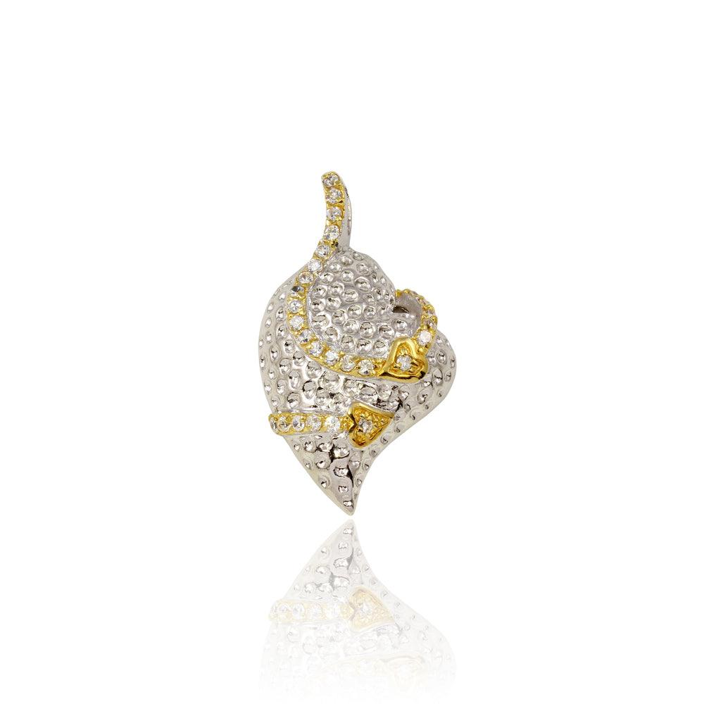 Silver 925 Textured Heart Pendent with CZ and Gold Plated Accents Necklace - BGP00074