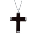 Silver 925 Rhodium Plated CZ Black Wood Pendant Necklace - BGP00102