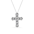 Silver 925 Clear CZ Rhodium Plated Cross Pendant Necklace - BGP00106