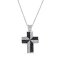 Silver 925 Black and Clear CZ Black Rhodium Plated Cross Pendant Necklace - BGP00140