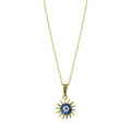 Gold Plated 925 Sterling Silver Clear Blue CZ Sun Evil Eye Necklace - BGP01401