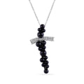 Silver 925 Rhodium Plated Cross CZ Graduate Ball Black Onyx Necklace - BGP00170