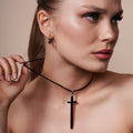 Silver 925 Rhodium Black Cross CZ Necklace - BGP00199