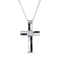 Silver 925 Black and Rhodium Cross CZ Necklace - BGP00200