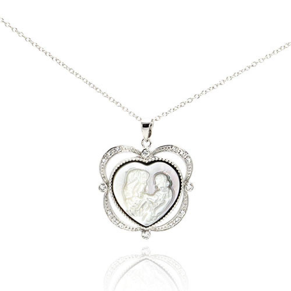 Silver 925 Rhodium Plated Mother Of Pearl Family Image Pendant - BGP00219