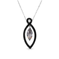 925 Sterling Silver Rhodium Open Teardrop Black CZ Necklace - BGP00237