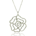 Silver 925 Rhodium Plated Outline Flower CZ Necklace - BGP00318