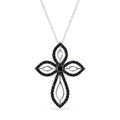Silver 925 Rhodium and Black Rhodium Plated Clear and Black CZ Cross Pendant Necklace - STP00804