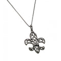 Silver 925 Black Rhodium Plated Open Fleur De Lis CZ Necklace - BGP00433