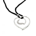 Silver 925 Rhodium Plated Open Heart CZ Black Rope Necklace - BGP00595
