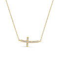 Silver 925 Gold Plated Curvy Sideways Cross CZ Necklace - BGP00647